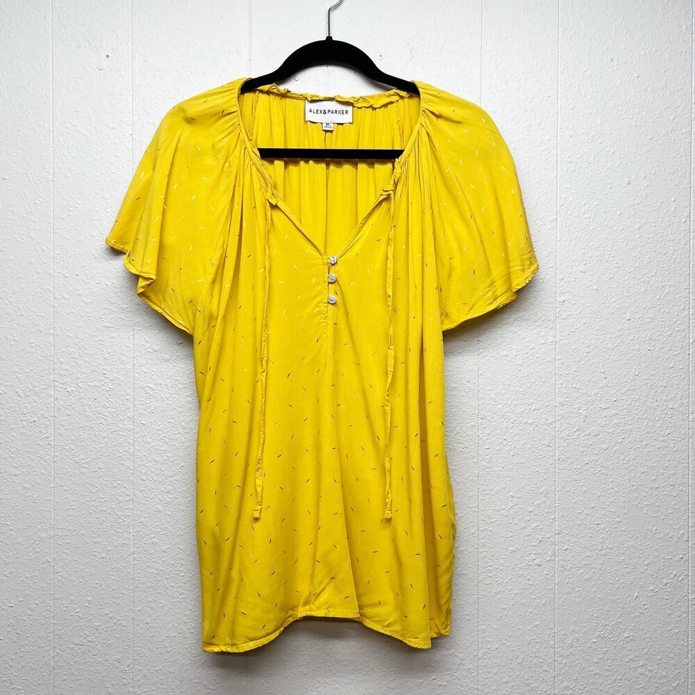 Alex & Parker Flutter Sleeve Mustard Top Womens XL Spring Summer Casual Feminine